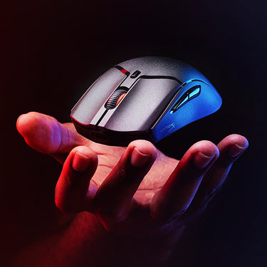 HyperX Pulsefire Haste 2 Mini in the palm of a hand on a black background - mobile banner