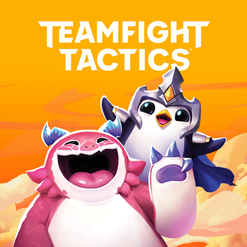 Teamfight Tactics tacticians celebrating on a bright yellow background.