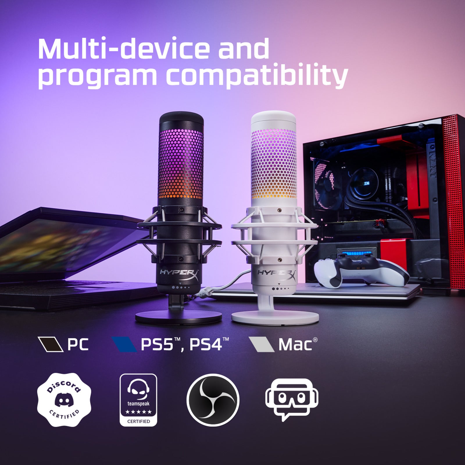 HyperX QuadCast S ホワイト コンデンサーマイク 専用ケース付き