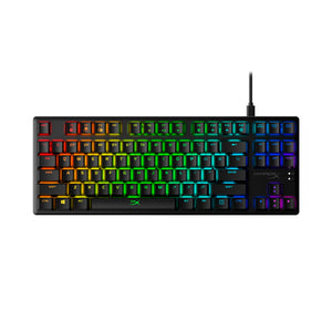 HyperX Alloy Origins Core gaming keyboard top down facing displaying RGB lighting effects