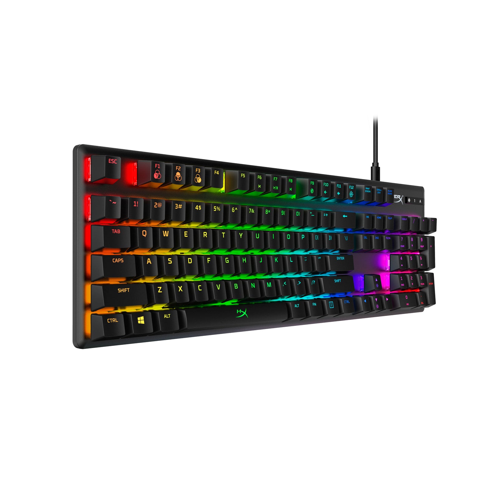 HyperX Alloy Origins Gaming Mechanical Keyboard showing the left side view featuring customizable RGB lighting
