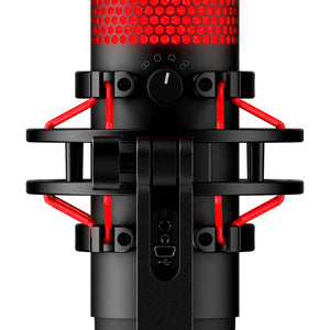 back closeup View of HyperX Quadcast USB Microphone displaying the back features